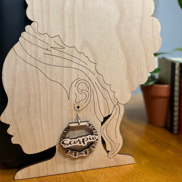 Zodiac Scorpio Wooden Hoop Earrings - Picture 2 of 6